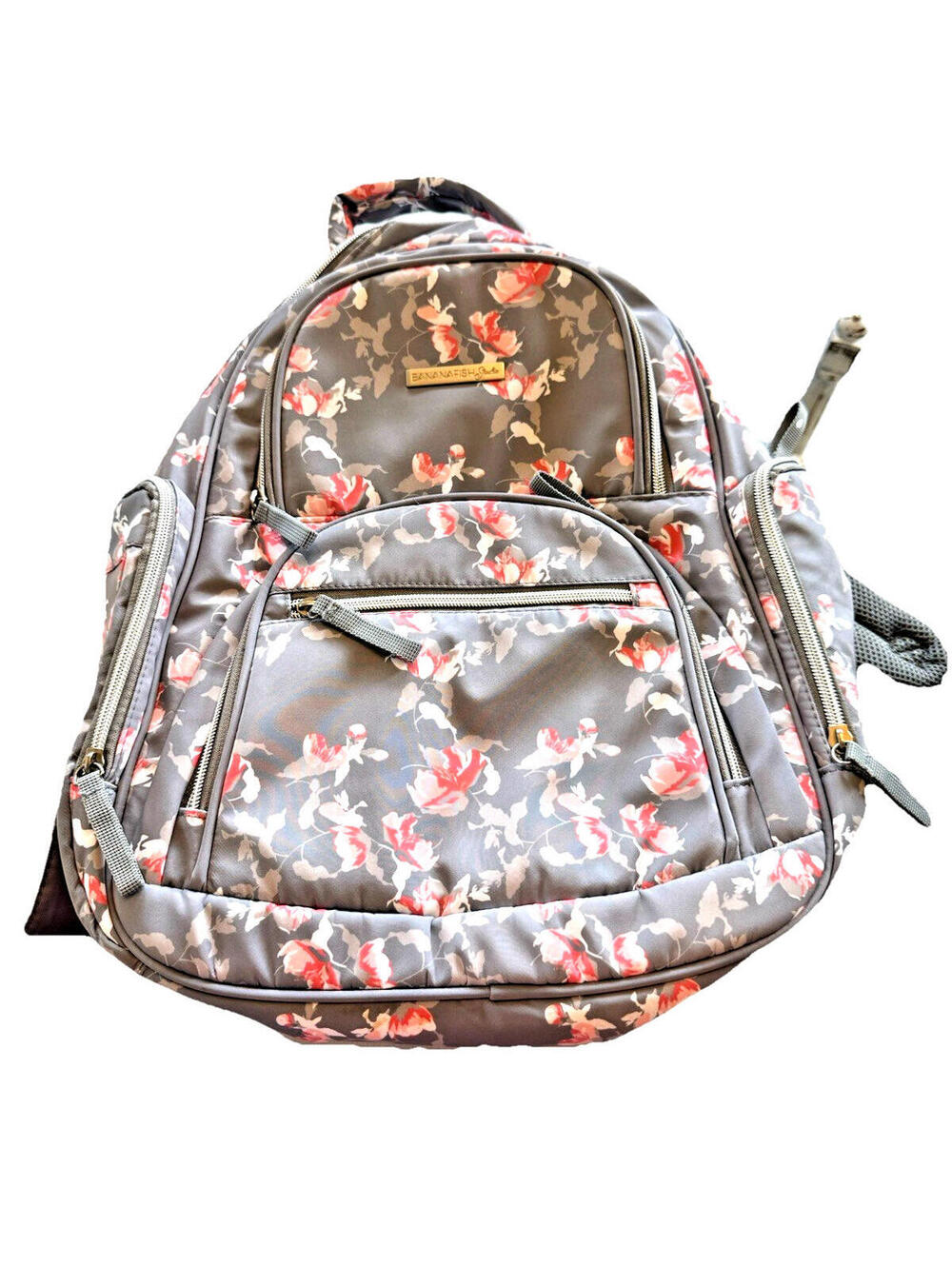 BananaFish Studio Grey Pink Floral Zipper Diaper Shoulder Strap Backpack*